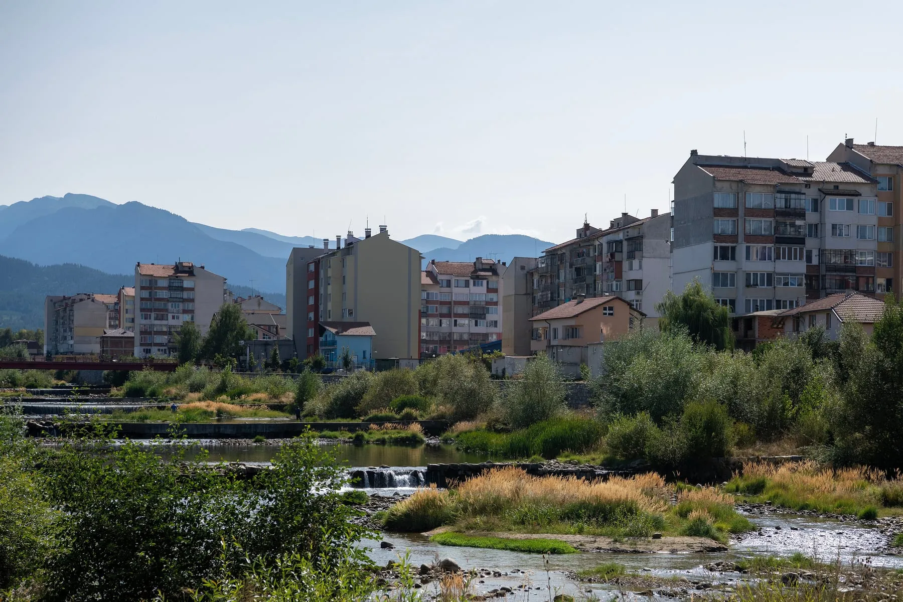 The Cherni Iskar River in Samokov (the riverside green areas)