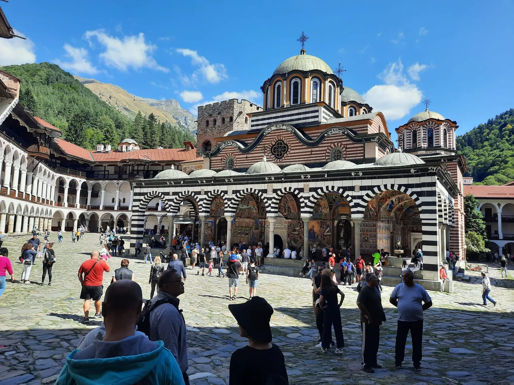 The main church and arcades of Rila Monastery
