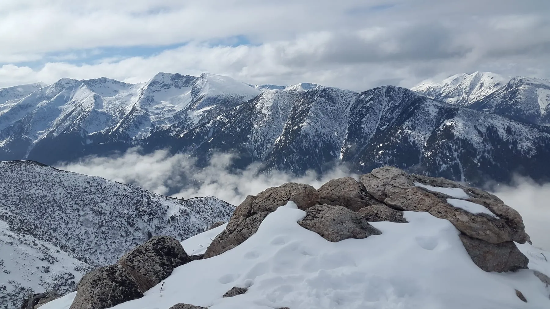 Snow-covered peaks of the Rila mountains in winter